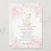 Zwanenprinses gouden roze baby shower uitnodiging (Voorkant)