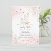 Zwanenprinses gouden roze baby shower uitnodiging (Staand voorkant)