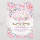 Zwanenprinses Lavendel Roze pioenen Baby shower Kaart (Voorkant / Achterkant)