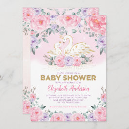 Zwanenprinses Lavendel Roze pioenen Baby shower Kaart