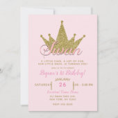 Zwanenprinses Roze & Gouden Glitter Kroonverjaarda Kaart (Voorkant)