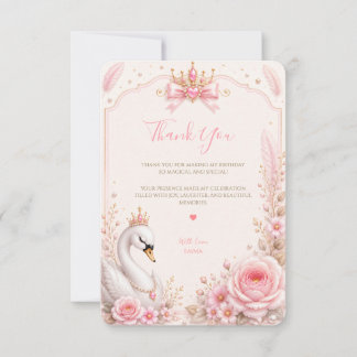 Zwanenprinses Roze Sprookjes Verjaardagsfeestje Bedankkaart