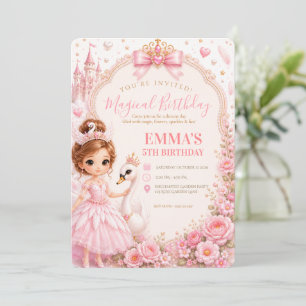 Zwanenprinses Roze Sprookjes Verjaardagsfeestje Kaart