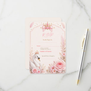 Zwanenprinses Roze Sprookjes Verjaardagsfeestje RSVP Kaartje