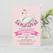 Zwanenprinses Roze Waterverf Meisje 1e verjaardag Kaart (Staand voorkant)