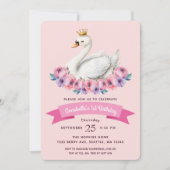 Zwanenprinses Roze Waterverf Meisje 1e verjaardag Kaart (Voorkant)