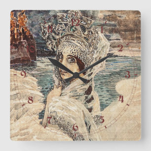 Zwanenprinses Vrubel-schilderij met vintage schoon Vierkante Klok