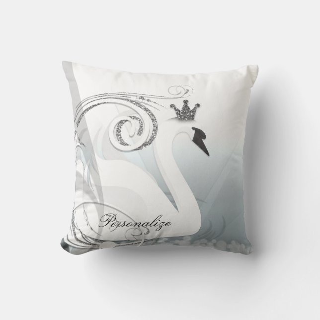 Zwanenprinses Zilver & Wit Elegante Aangepaste Chi Kussen (Voorkant)