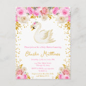 Zwanenroze en gouden Rozen Baby shower Briefkaart (Voorkant)