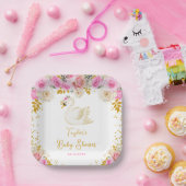 Zwanenroze en gouden Rozen Baby shower Papieren Bordje (Feest)