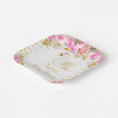 Zwanenroze en gouden Rozen Baby shower Papieren Bordje (Gebogen)