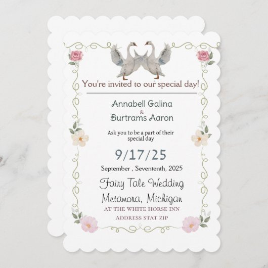 zwanensprookje bruiloft kaart (Voorkant / Achterkant)