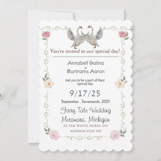 zwanensprookje bruiloft kaart (Voorkant)