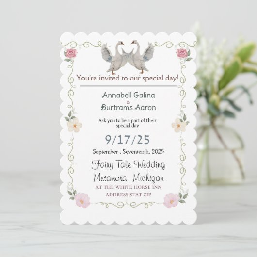 zwanensprookje bruiloft kaart (Staand voorkant)