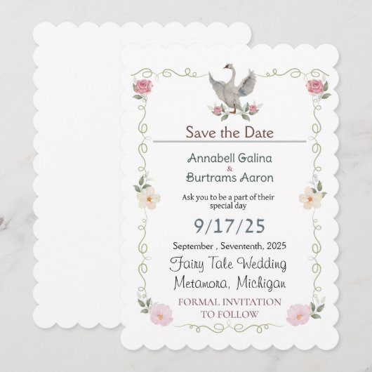 zwanensprookje bruiloft kaart (Voorkant / Achterkant)