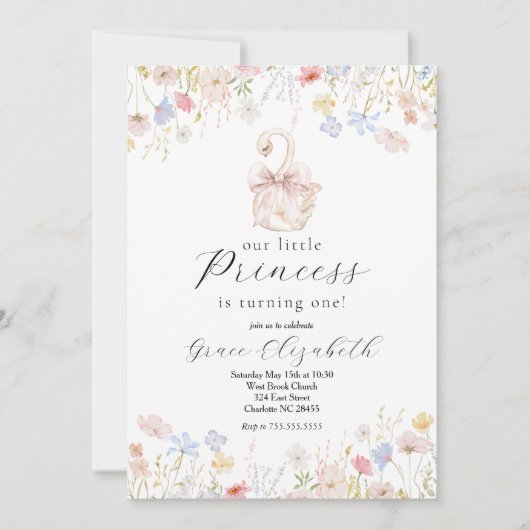 Zwanenverjaardagsuitnodiging, Swan Princess Verjaa Kaart (Voorkant)