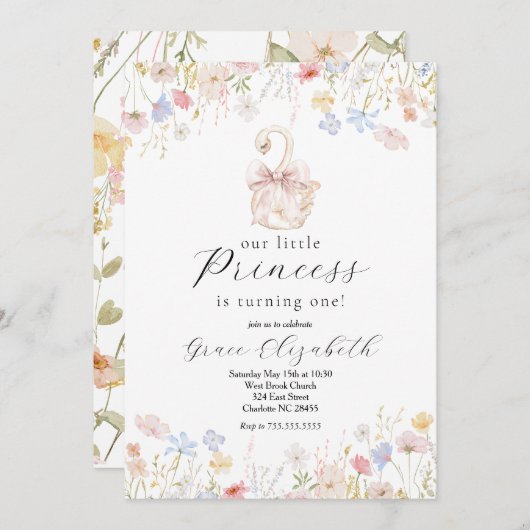 Zwanenverjaardagsuitnodiging, Swan Princess Verjaa Kaart (Voorkant / Achterkant)