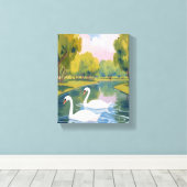 Zwanenvijver Boston Common Massachusetts Aquarel Canvas Afdruk (Insitu (Houten vloer))