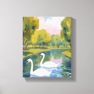 Zwanenvijver Boston Common Massachusetts Aquarel Canvas Afdruk