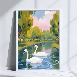 Zwanenvijver Boston Common Massachusetts Aquarel Poster