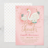 Zwanenvijver Goud Glitter Roze Baby Shower Kaart (Voorkant / Achterkant)