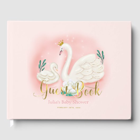 Zwanenvijver Goud Roze Baby shower Baby shower Gastenboek (Voorkant)