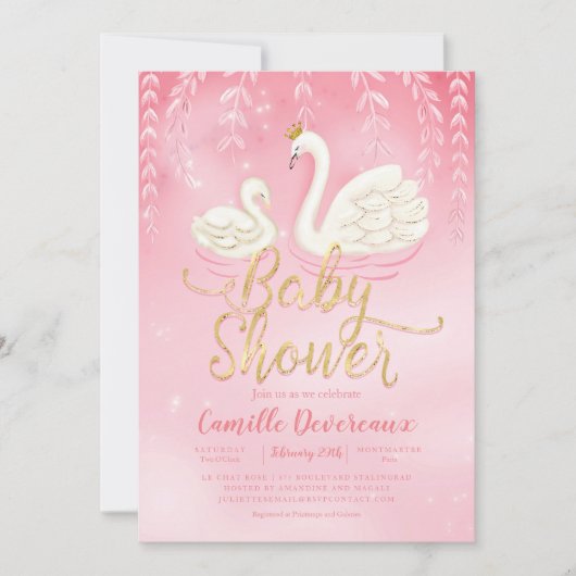 Zwanenvijver Goud Roze Baby shower Kaart (Voorkant)