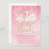 Zwanenvijver Goud Roze Baby shower Kaart (Voorkant / Achterkant)