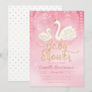 Zwanenvijver Goud Roze Baby shower Kaart