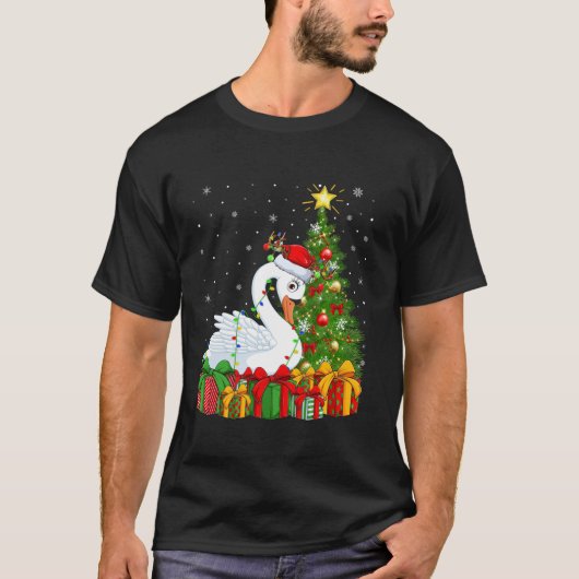 Zwanenvogel kerstboom verlichting kerstmuts zwaan t-shirt (Voorkant)