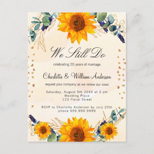 Zwangbloemen met gouden harten uitnodiging briefkaart (Voorkant)