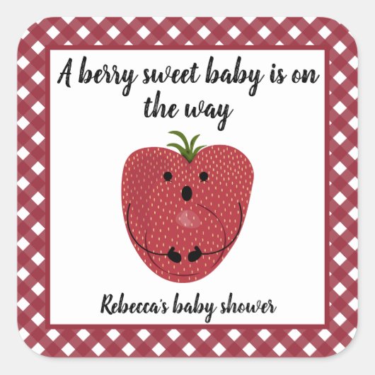 Zwanger aardbeien baby shower vierkante sticker (Voorkant)