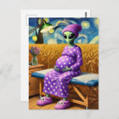 Zwanger Alien in een Polka Dot Jurk in Tarweveld Briefkaart (Voorkant / Achterkant)