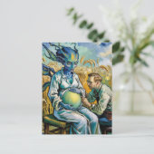 Zwanger buitenaards doktersbezoek in tarweveld briefkaart (Staand voorkant)