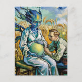 Zwanger buitenaards doktersbezoek in tarweveld briefkaart (Voorkant)