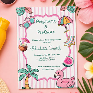 Zwanger en aan het Zwembad Tropische Baby Shower Kaart
