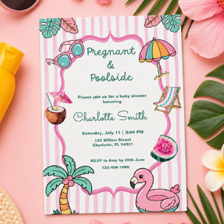 Zwanger en aan het Zwembad Tropische Baby Shower Kaart