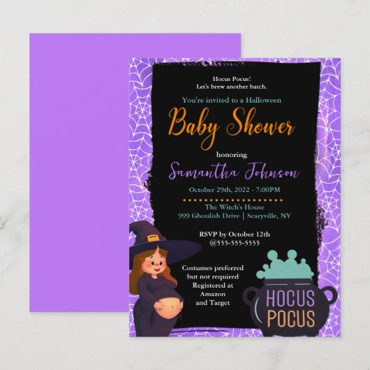 Zwanger Heks Halloween Baby shower Kostuum Party Uitnodiging Briefkaart (Voorkant / Achterkant)