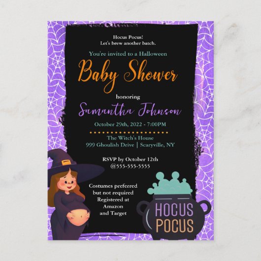 Zwanger Heks Halloween Baby shower Kostuum Party Uitnodiging Briefkaart (Voorkant)