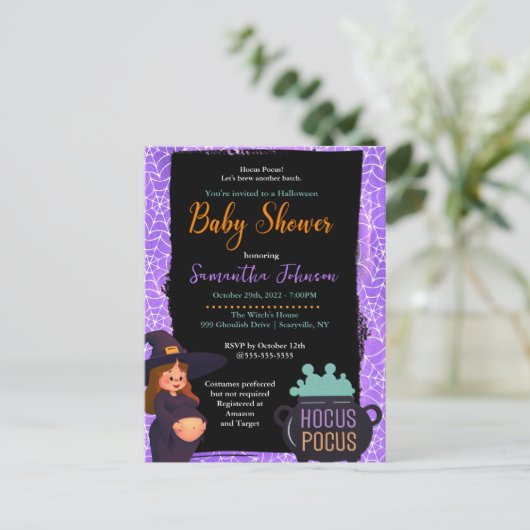 Zwanger Heks Halloween Baby shower Kostuum Party Uitnodiging Briefkaart (Staand voorkant)