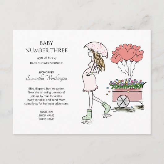Zwanger Moeder 3e Baby Sprinkle Shower Uitnodiging Briefkaart (Voorkant)