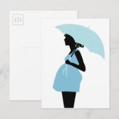 Zwanger Vrouw Met Polka Dot Paraplu Baby Blauw Aankondigingskaart (Voorkant / Achterkant)