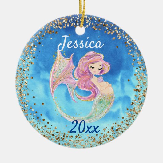 Zwanger Zeemeermin Goud Confetti Keramisch Ornament (Voorkant)