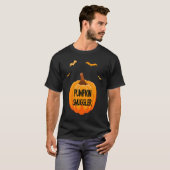 Zwangere aankondiging Halloween pompoen smokkelaar T-shirt (Voorkant volledig)