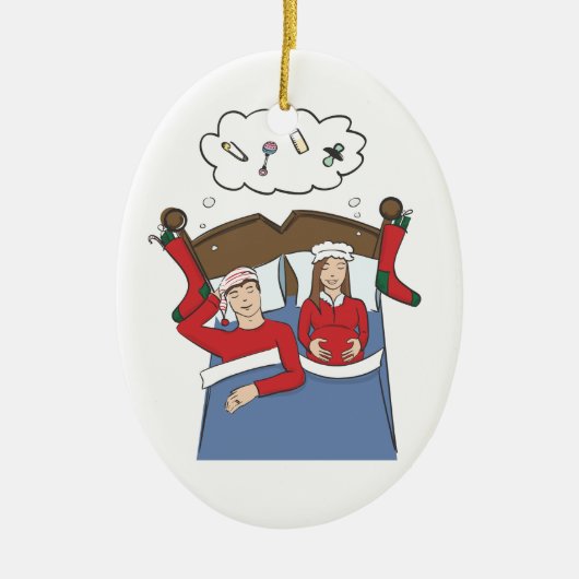 Zwangere kerstversiering Zachte Nacht Bruin Keramisch Ornament (Voorkant)