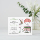 Zwangere mam 2e Baby sprinkhaan per post Uitnodiging Briefkaart (Staand voorkant)