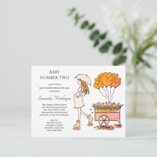 Zwangere mam Baby sprinkhanenschoen per post iv Uitnodiging Briefkaart (Staand voorkant)