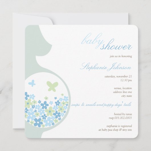 Zwangere mam en blauw Baby shower van de Daisies C Kaart (Voorkant)