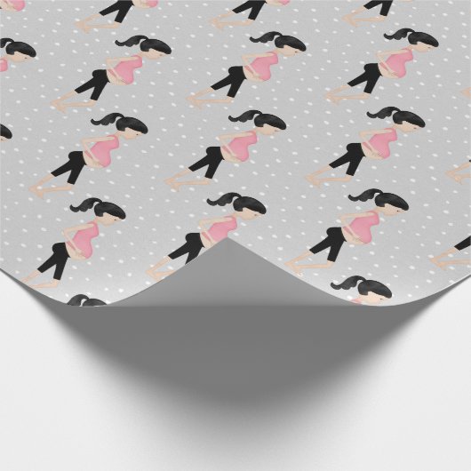 Zwangere mam op poladots cadeaupapier (Hoek)