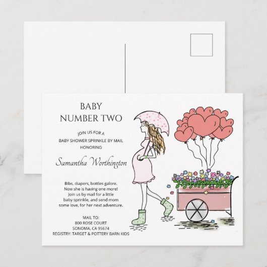 Zwangere mam Roze Baby sprinkhanenschoen per post Uitnodiging Briefkaart (Voorkant / Achterkant)